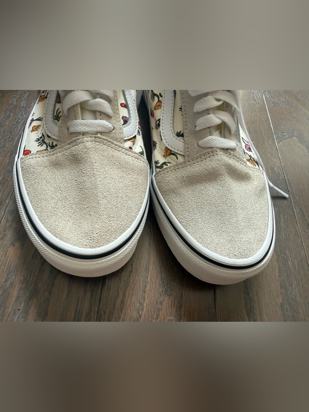Vans Old Skool Floral Shoes sneakers woman’s size 10.5 cream suede - Picture 9 of 14